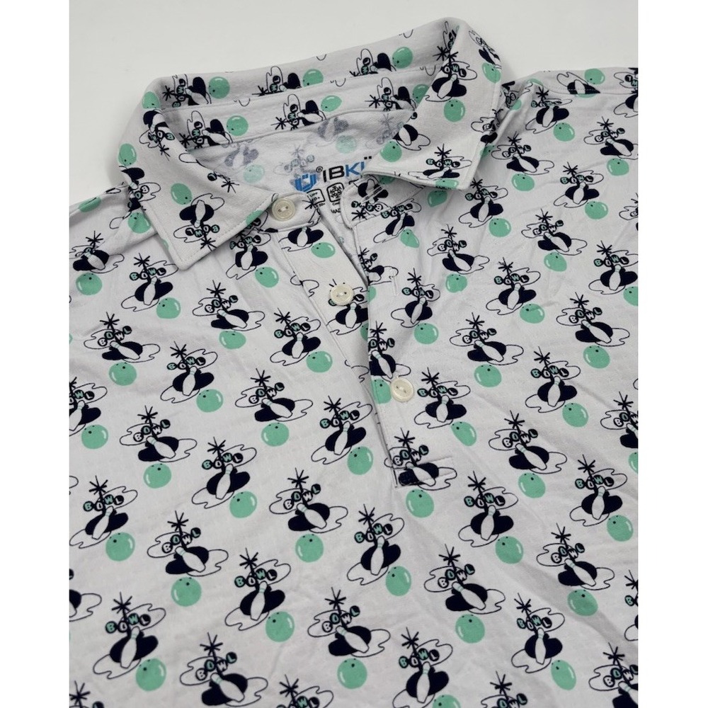 IBKUL Men's XL Nylon‎ White Bowling Graphic Short Sleeve Polo